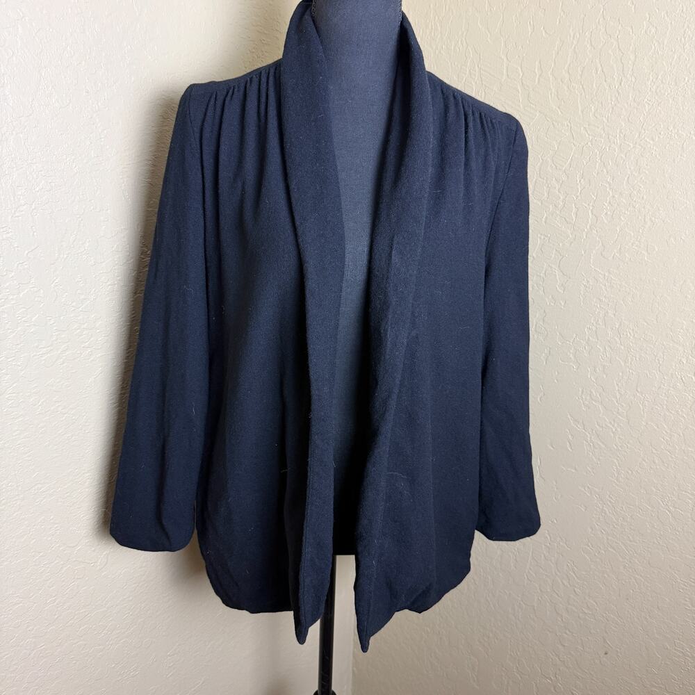 Evan Picone Petites Womens 8 Black 100% Worsted Wool Open Front Jacket USA